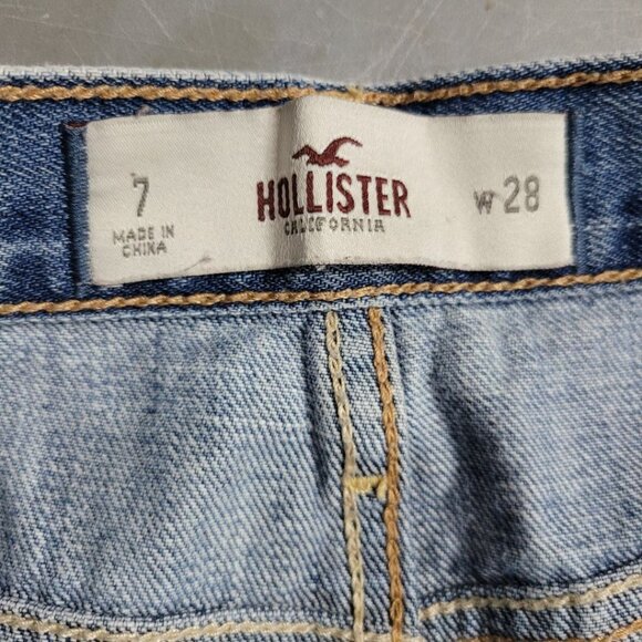 Hollister Embroidered Shorts Booty Colorful Blue Denim Jean Fringe Womens 7 - Picture 9 of 9